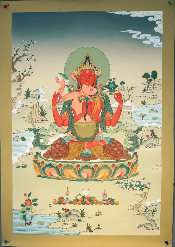 Red Chenrezig with Consort Thangka