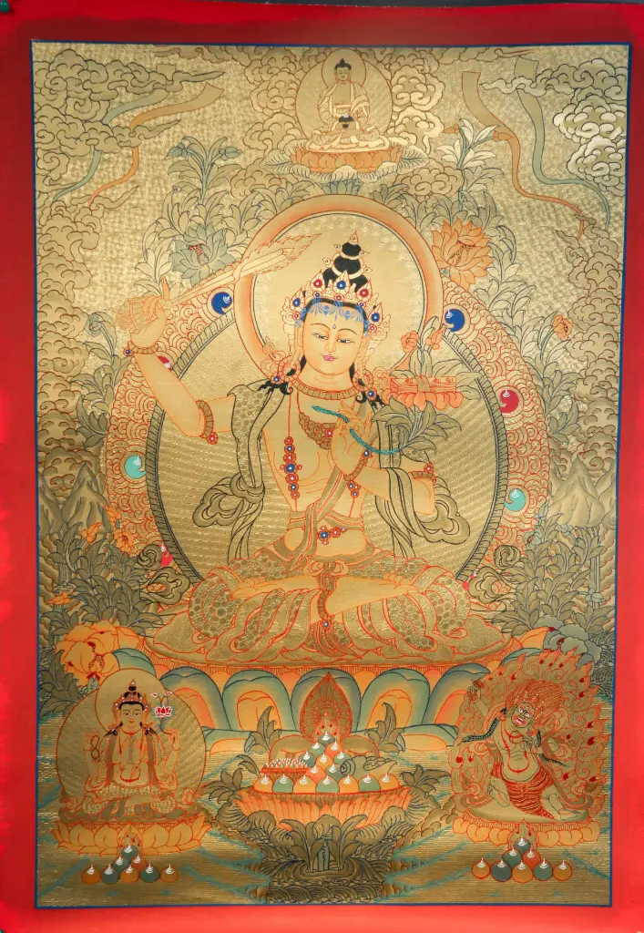 Manjushri Thangka – Golden Serthang Masterpiece