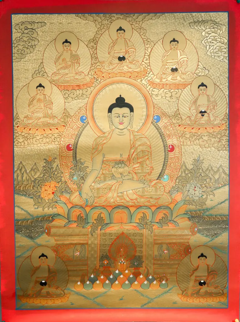 8 Medicine Buddhas Thangka | Consecrated Gold Art