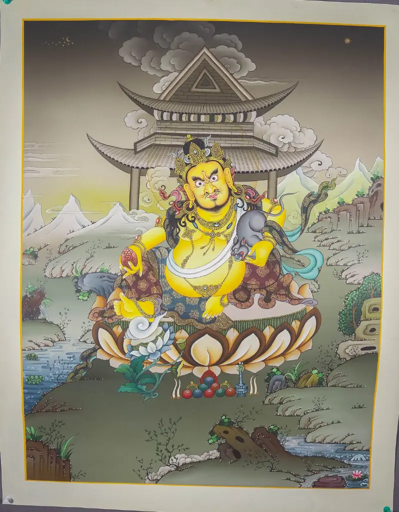 Yellow Jambhala Thangka – Celestial Palace Assembly