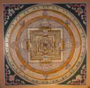 Brown Kalachakra Mandala Thangka — Sacred Palace of Time on Black Ground 