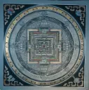 Grey Kalachakra Mandala Thangka — Sacred Palace of Time on Black Ground 