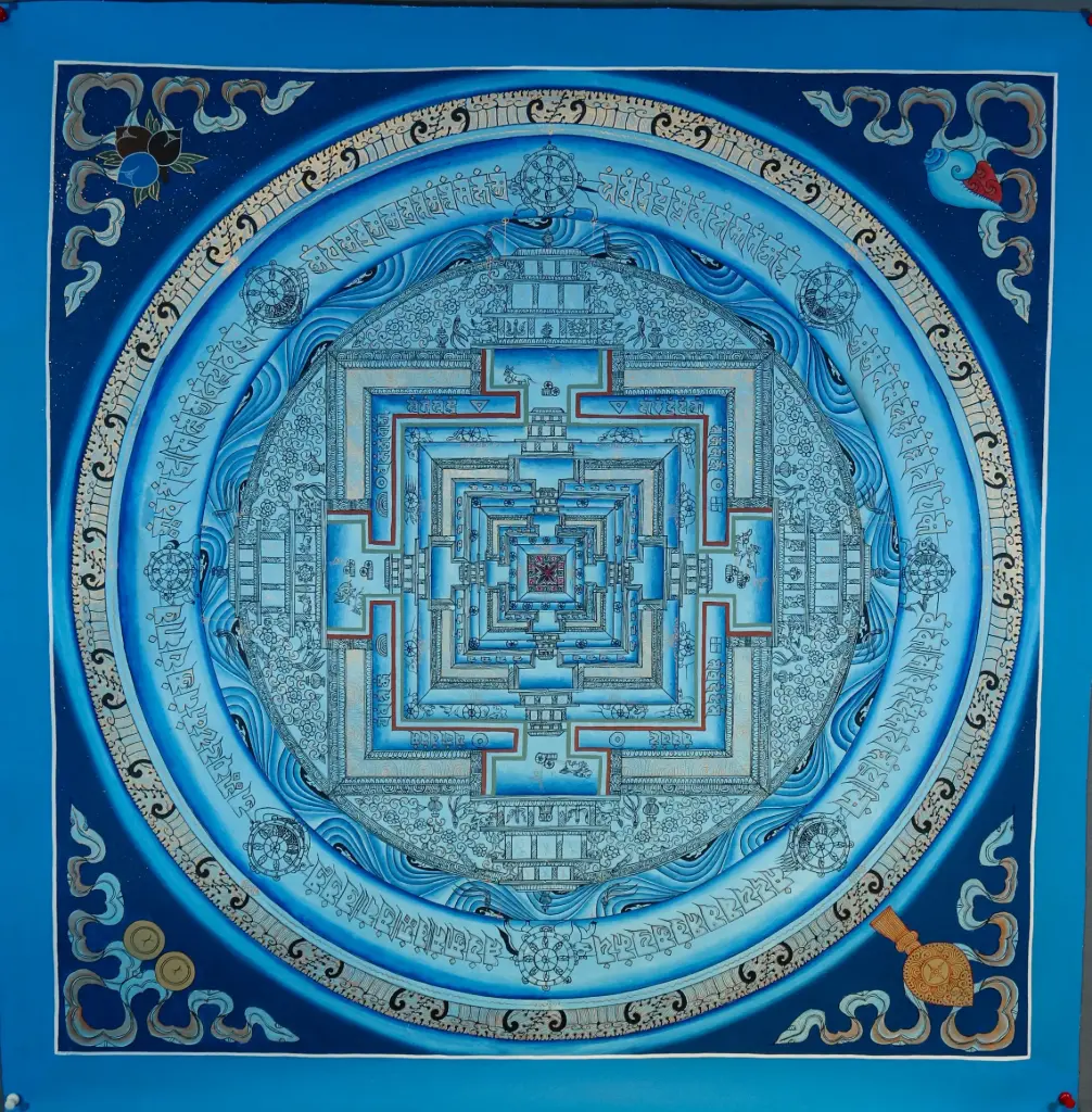 Sky Blue Kalachakra Mandala Thangka 