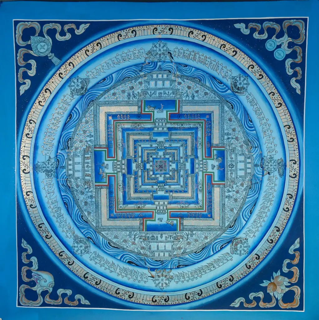 Sky Blue Kalachakra Mandala Thangka 