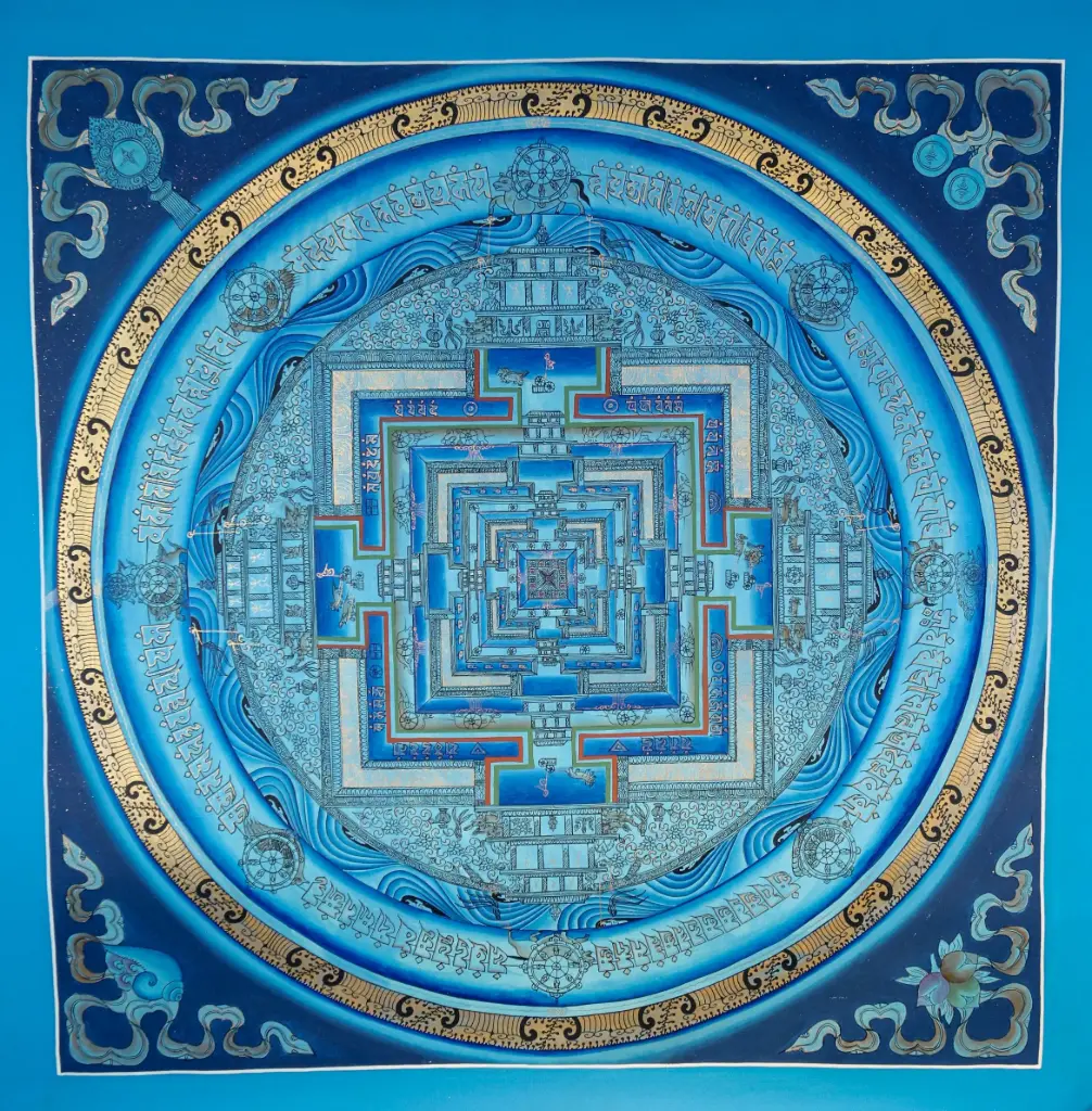 Sky Blue Kalachakra Mandala Thangka 