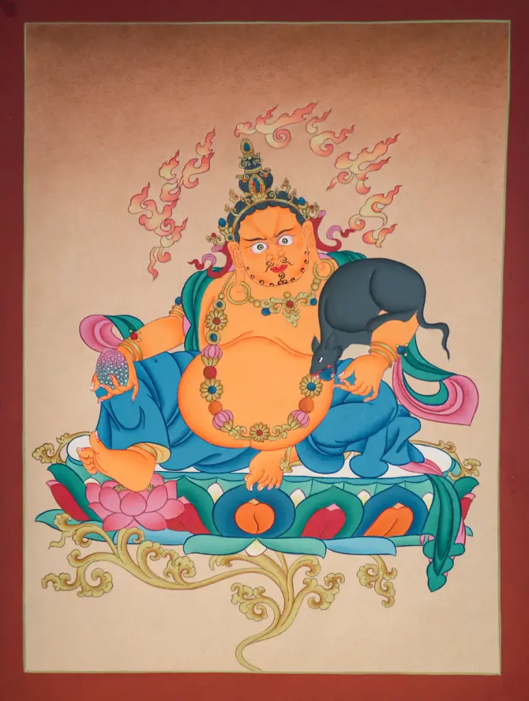 Yellow Jambhala Thangka – Karma Gadri Mini Painting 