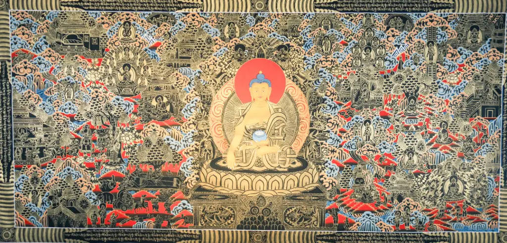 Shakyamuni Buddha Life Thangka – Grand Nagthang Panorama – The Complete Path