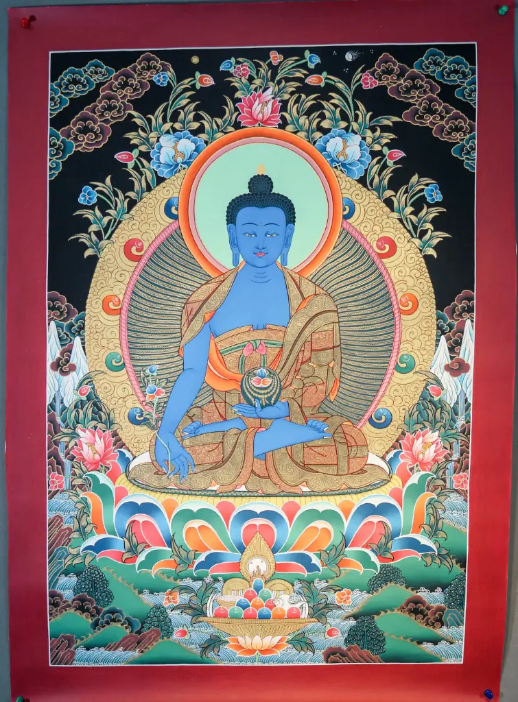 Medicine Buddha Thangka – Nagthang Floral Throne 