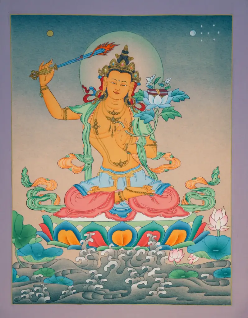 Golden Manjushri Thangka – Karma Gadri Style