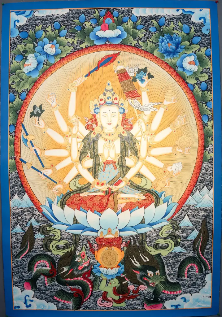 Lhamo Cunde Thangka – Floral Dragon Assembly – Mother of Buddhas