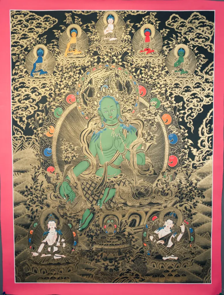 Black Gold Green Tara Thangka (Nagthang)