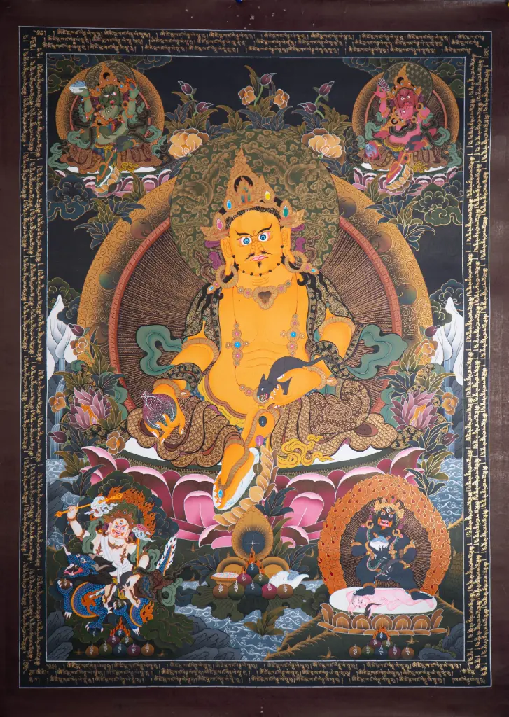 Five Jambhala Thangka (Nagthang Black-Gold Style)