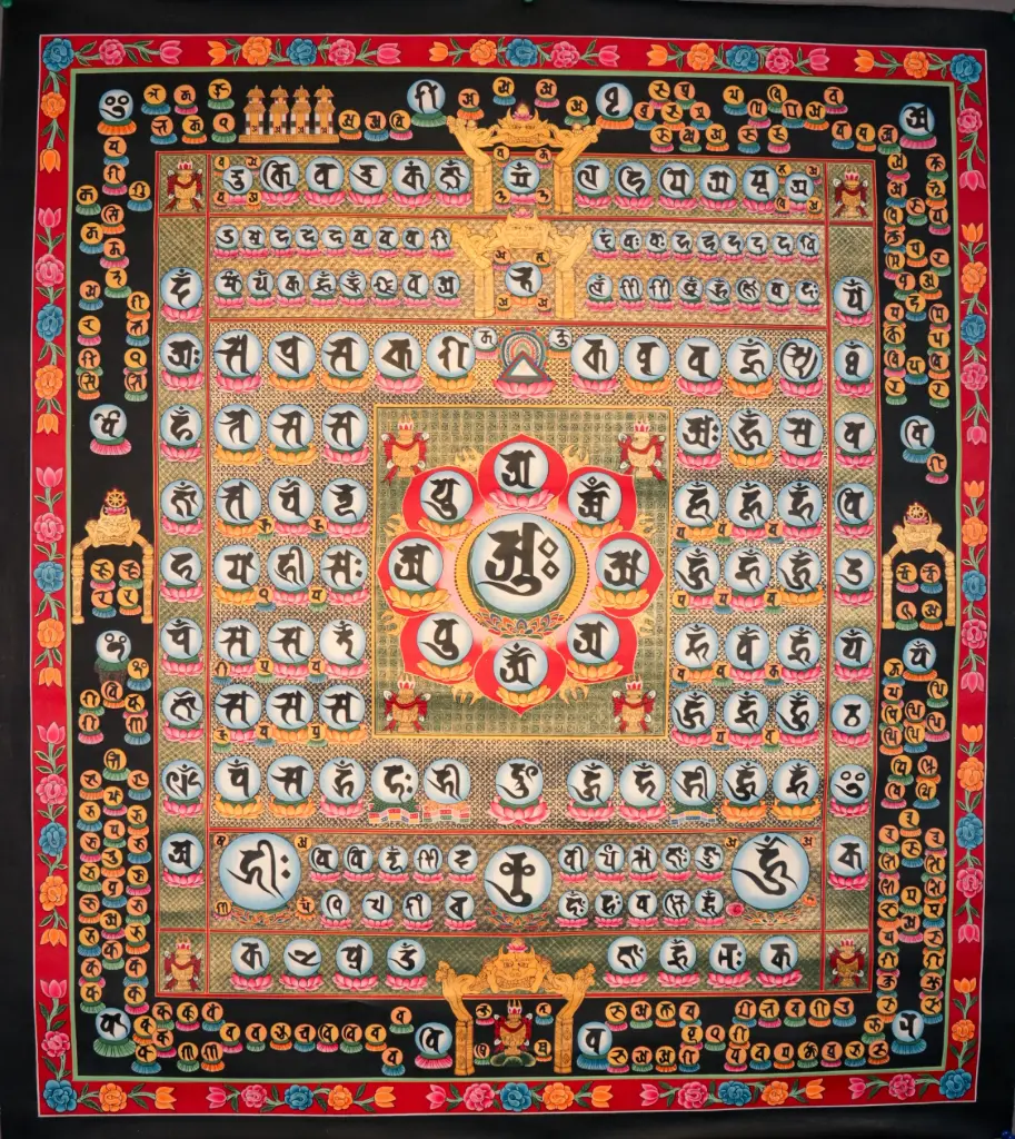 Sacred Syllable Mandala Thangka – Ranjana Script – Newari Style