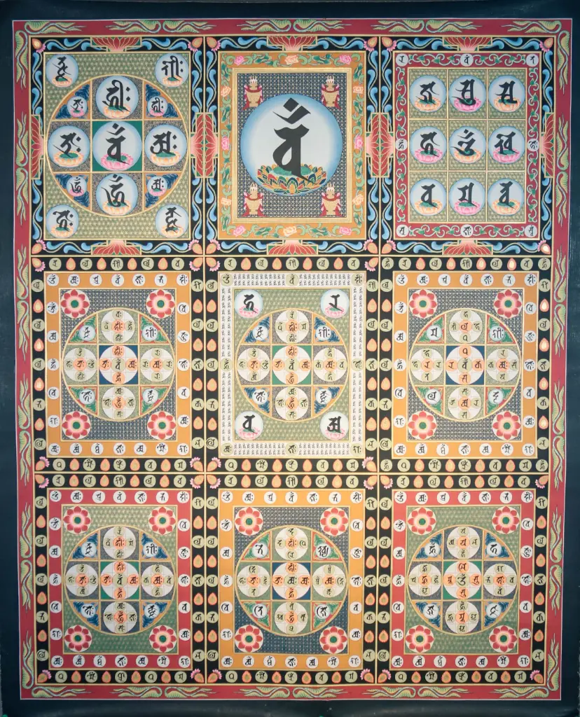 Sacred Seed Syllable Yantra Grid – Polychromatic Calligraphy