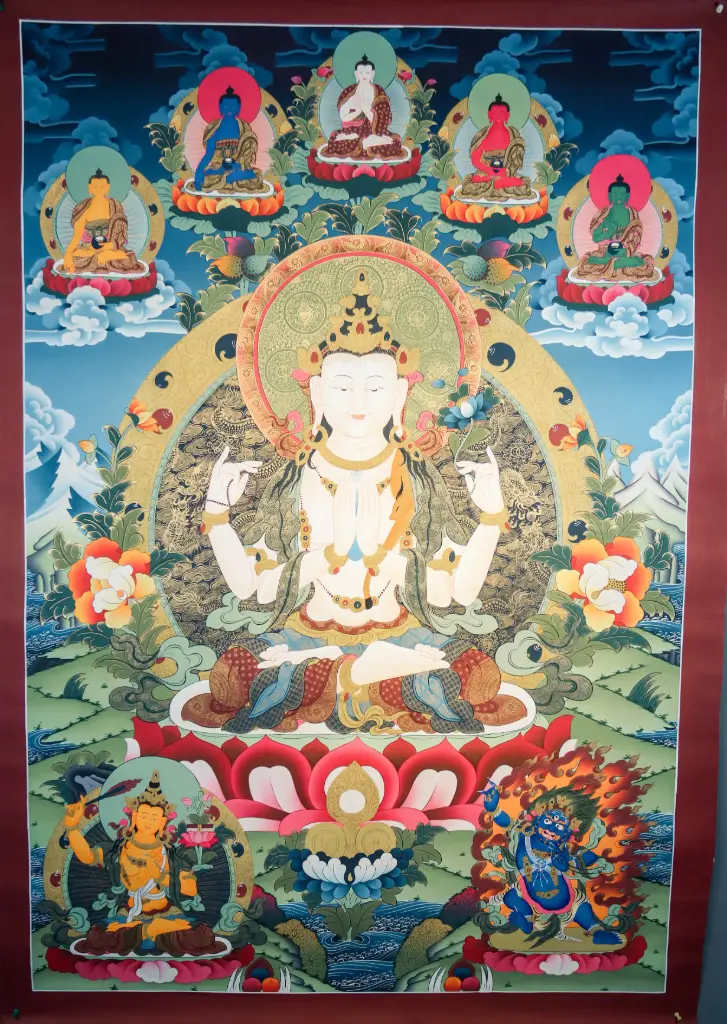 Grand Avalokiteshvara Thangka – Rigsum Gonpo Assembly – The Sanctuary of Compassion