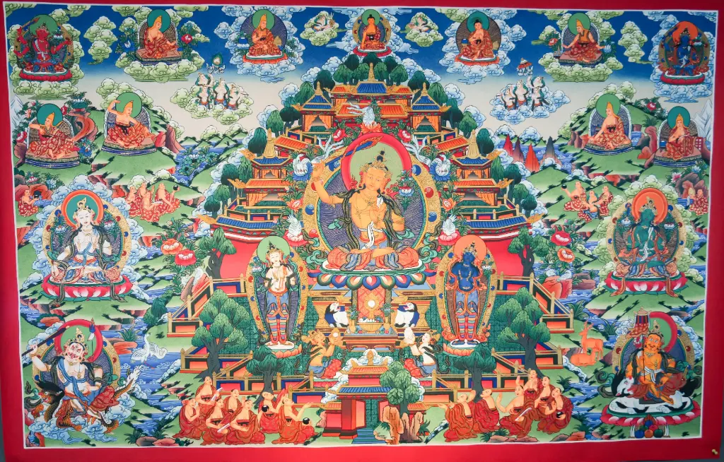 Manjushri Pure Land Thangka – The Five Forms of Wisdom – Menri Masterpiece