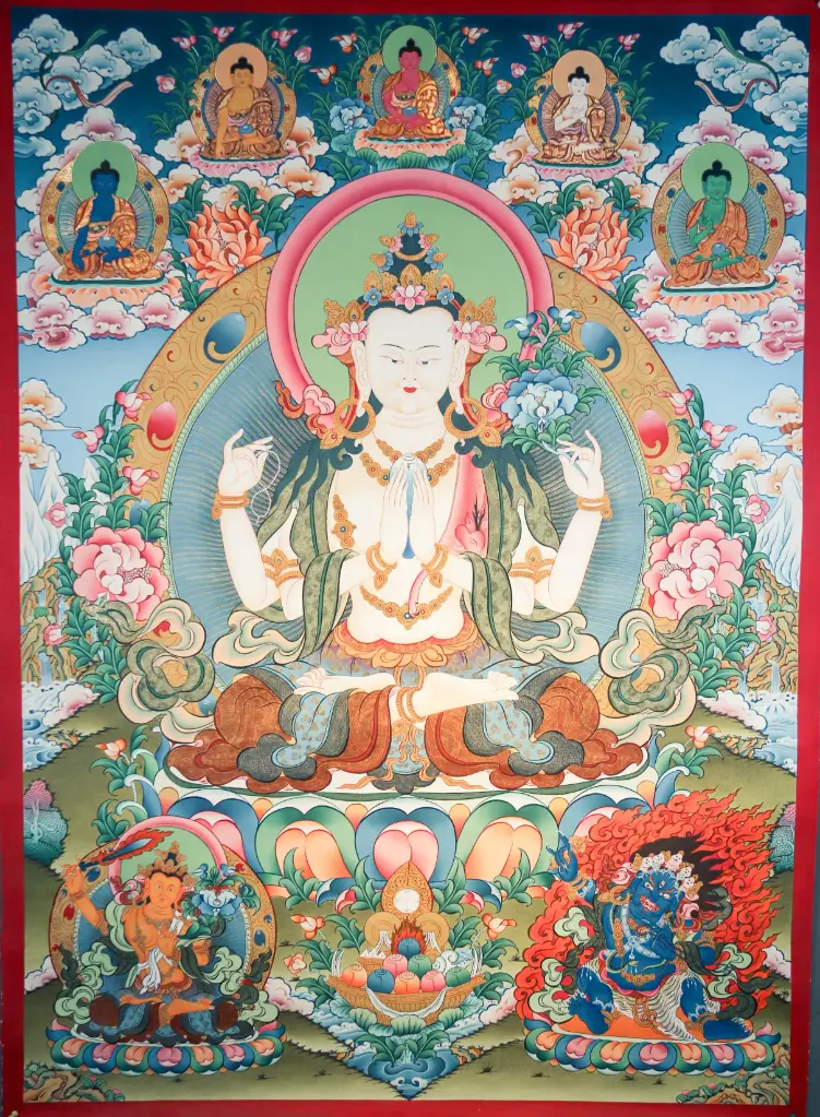 Grand Avalokiteshvara Thangka – Rigsum Gonpo Assembly – The Sanctuary of Compassion