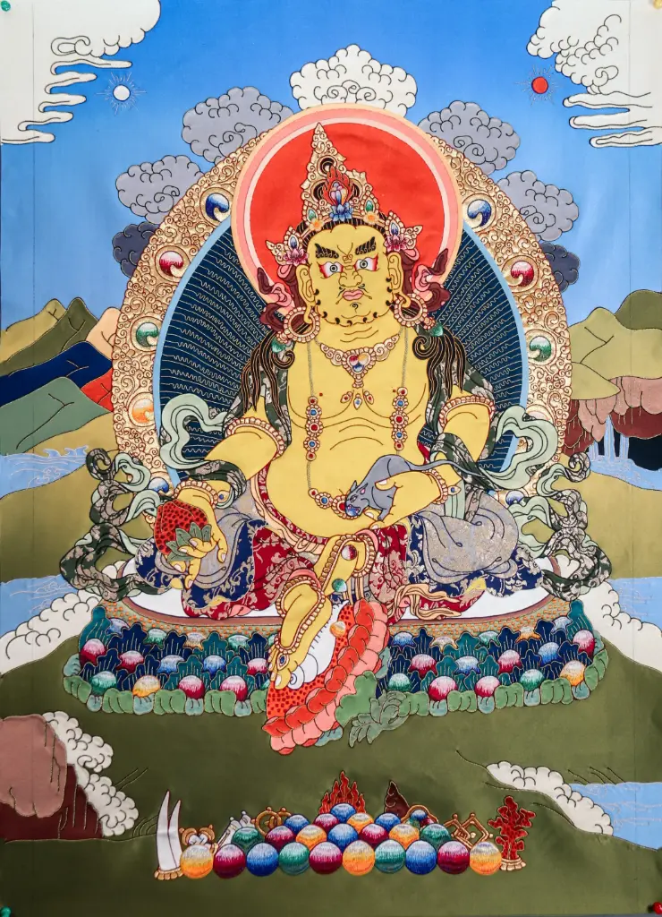 Yellow Jambhala Applique Thangka (God of Abundance)