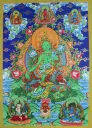 Green Tara Thangka – Floral Throne Assembly