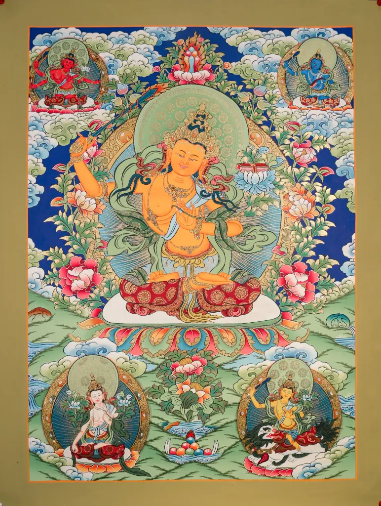 Arapachana Manjushri Thangka – Five Wisdom Assembly 