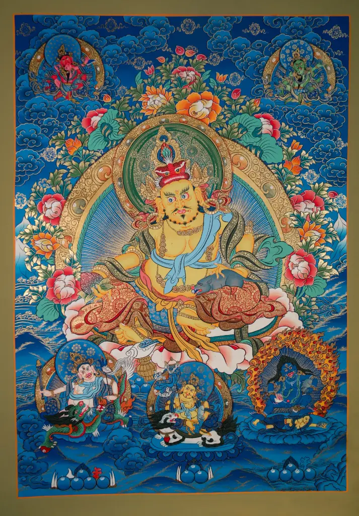 Yellow Jambhala Thangka: The Sacred Assembly of Wealth