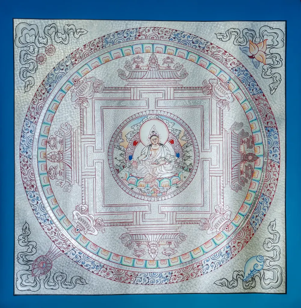 Yellow Jambhala Mandala Thangka — Celestial Palace of Prosperity
