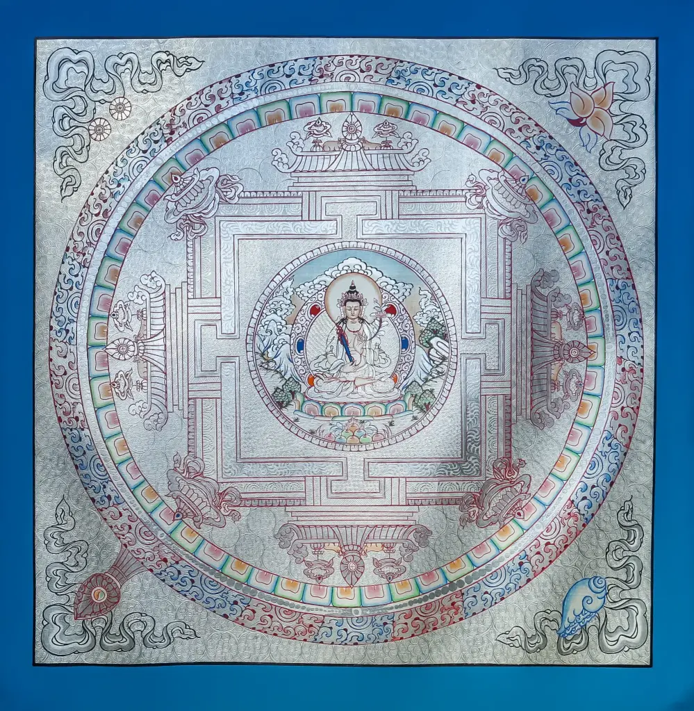 Akasagarbha Silver Palace Mandala Thangka — Essence of Infinite Space