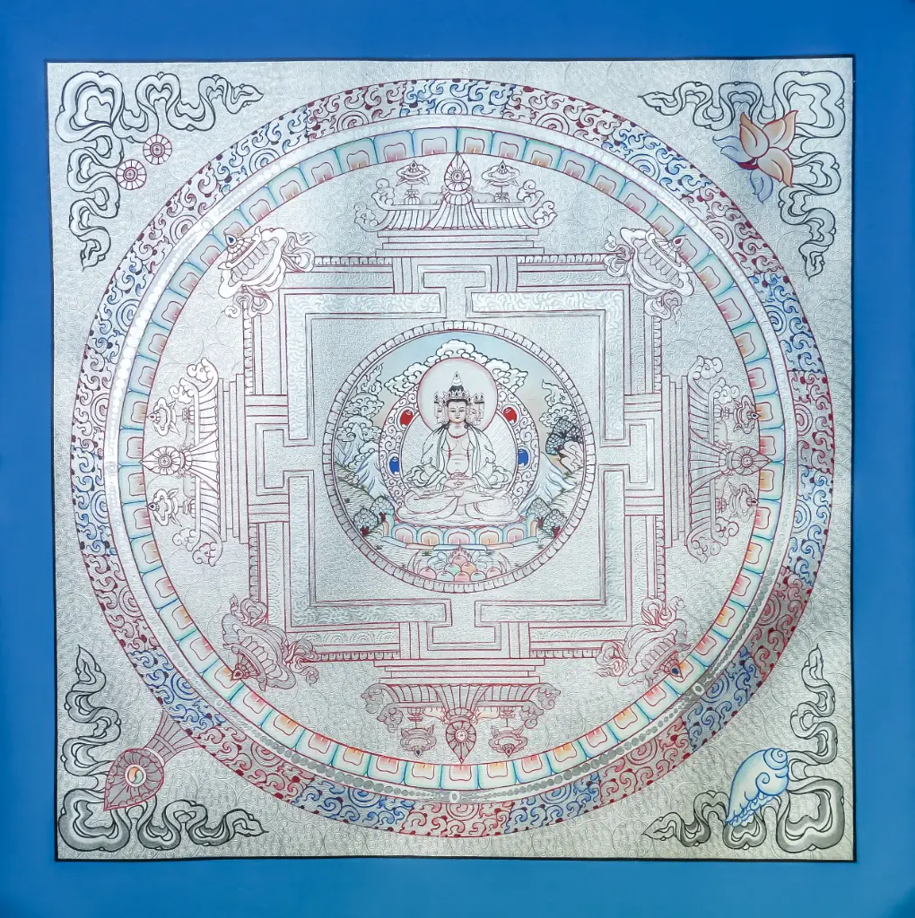 Silver Palace Mandala Thangka — Luminous Geometry of Vairocana