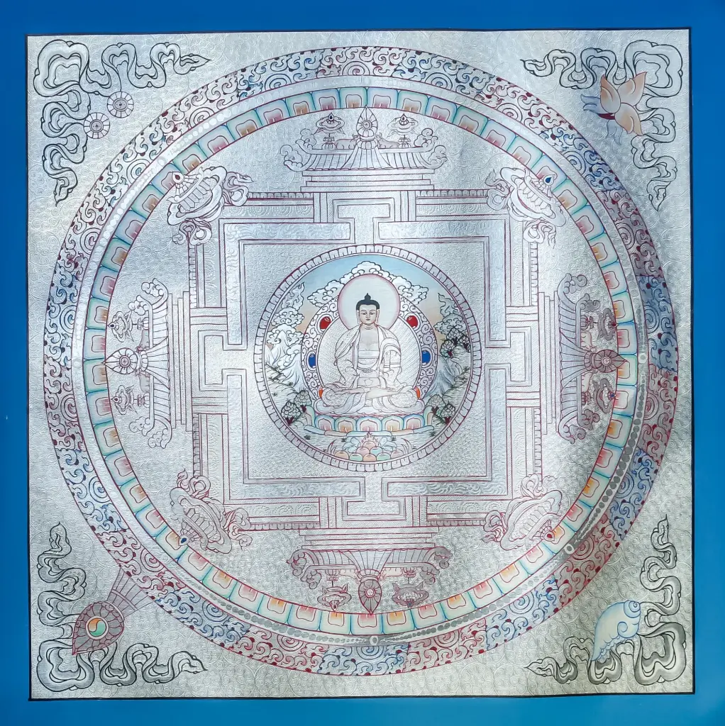 Amitabha Buddha Mandala: The Silver Celestial Palace