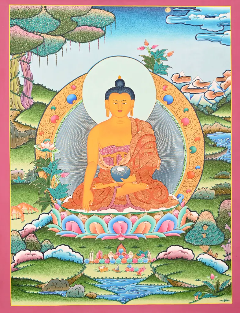 Shakyamuni Buddha Thangka – Green Menri Landscape – Finding Inner Peace