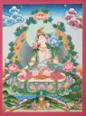 White Tara Thangka – Naturalistic Landscape – Menri Style