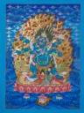 Six-Armed Mahakala Thangka – Blue Sky with Golden Symbols – Fierce Protection