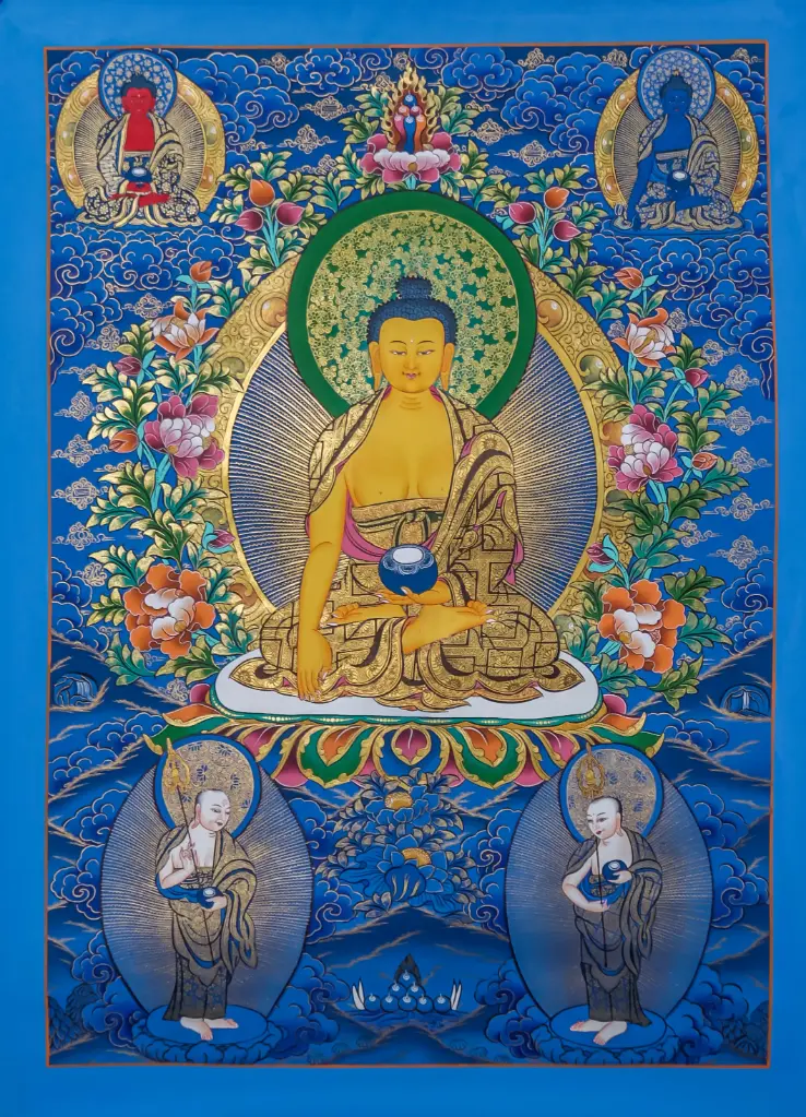 Shakyamuni Buddha Thangka – Blue Celestial Field