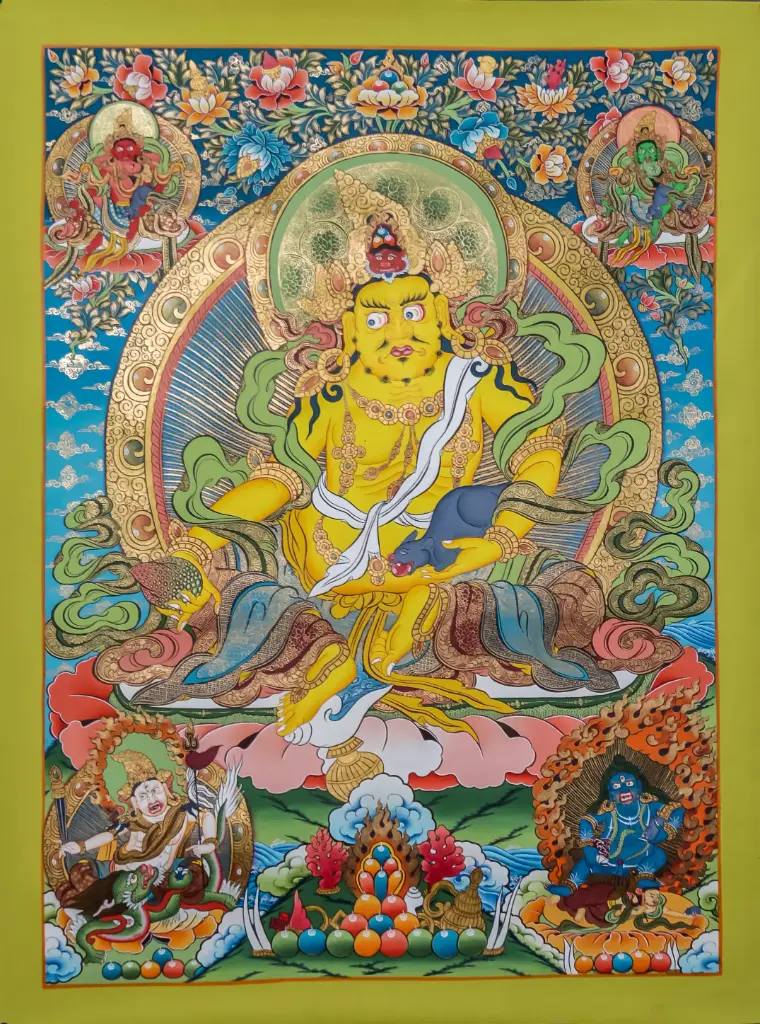Yellow Jambhala Thangka – Five Jambhala Assembly – Abundance with Responsibility 