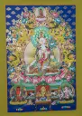 White Tara Thangka Painting – Floral Throne – Long Life Blessing