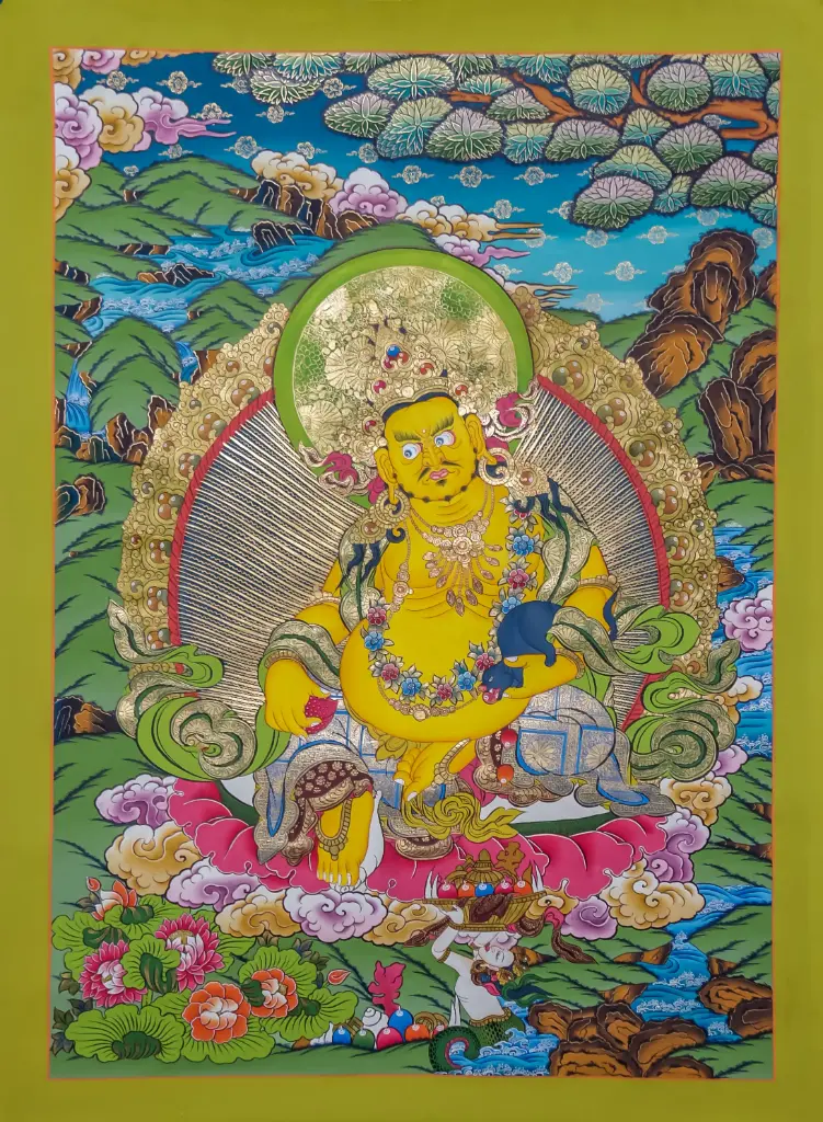 Yellow Jambhala Thangka – 24K Gold Detail – Wealth of Pure Awareness