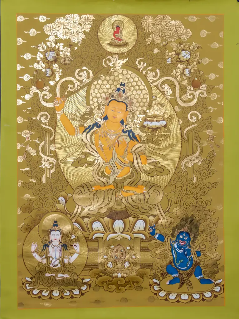 Aparachana Manjushri Thangka – Golden Lineage Assembly