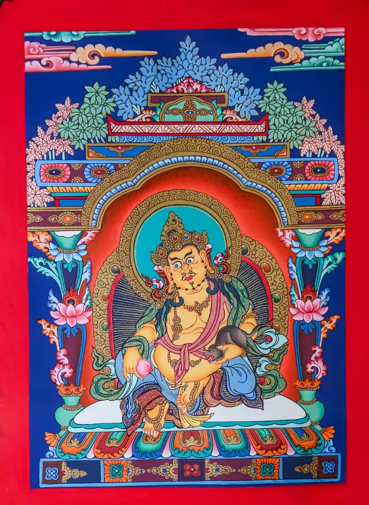 Yellow Jambhala Thangka – 24K Gold – Prosperity in Palace Light