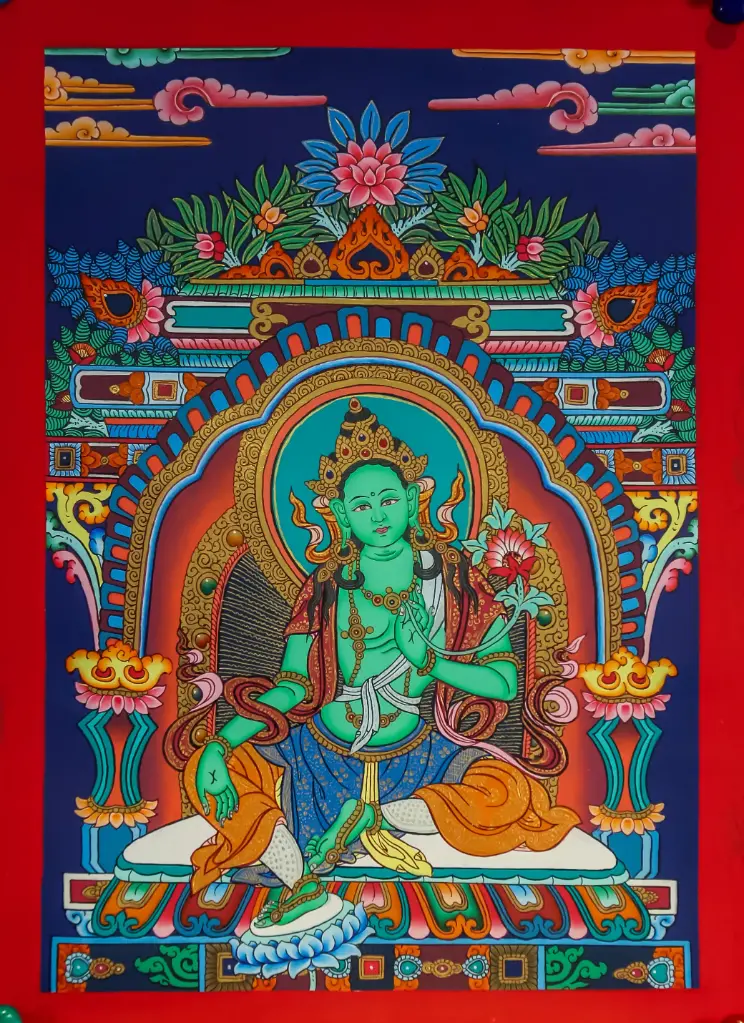 Green Tara Thangka – Compact Shrine Format
