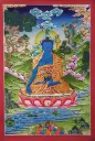 Medicine Buddha Thangka – 24K Gold Detail – Radiance of Lapis Light