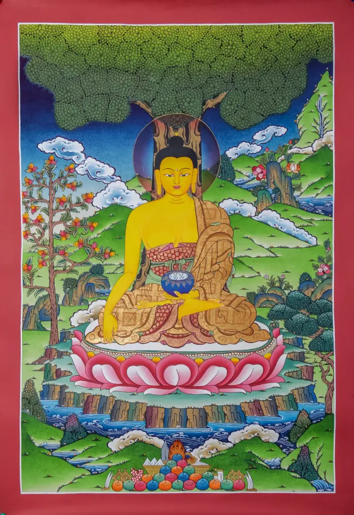Shakyamuni Buddha Thangka – Beneath the Bodhi Tree 