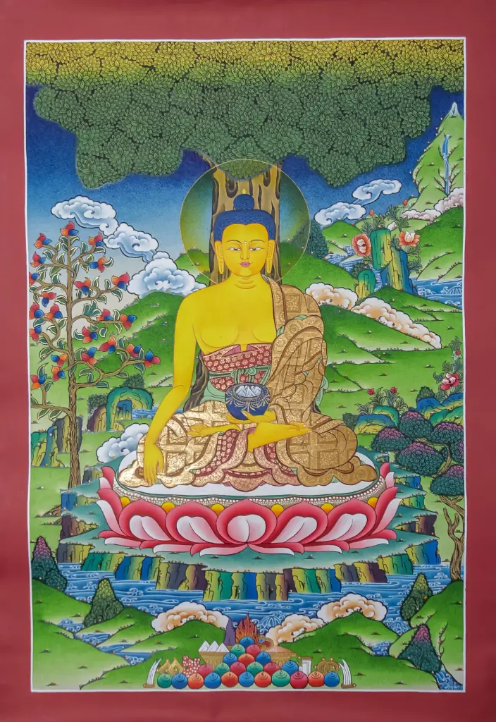 Shakyamuni Buddha Thangka – Beneath the Bodhi Tree 