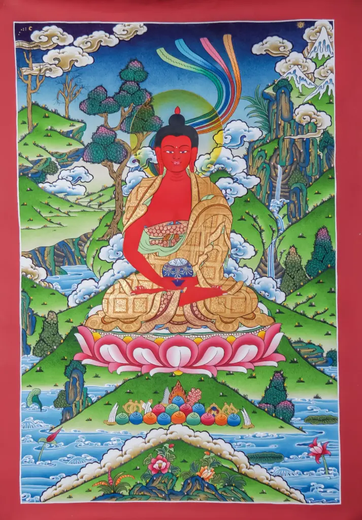 Amitabha Buddha Thangka – Golden Robes