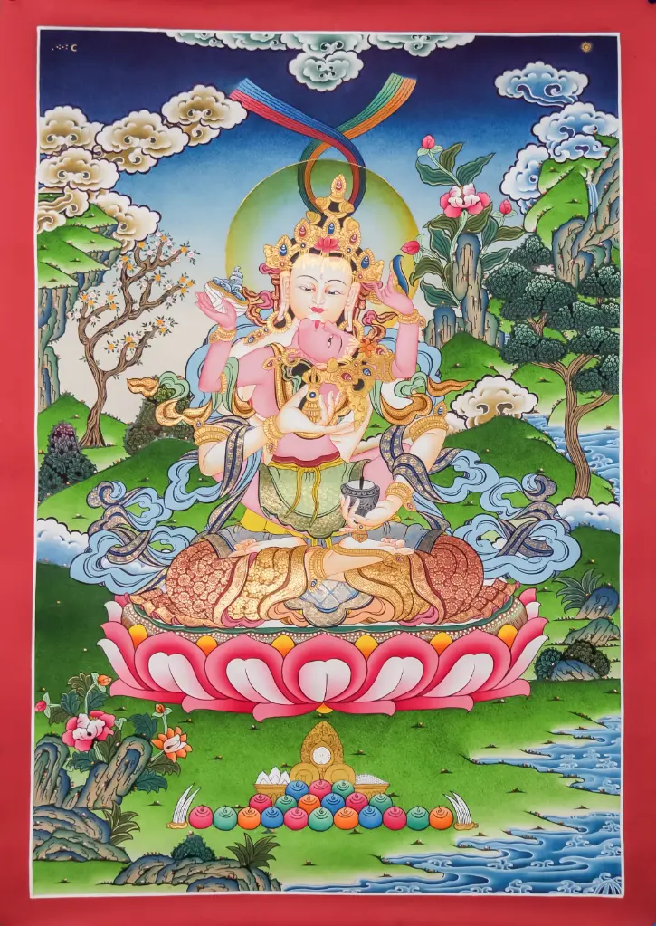 Vajrasattva Thangka – 24K Gold Highlights – Purity of Primal Union