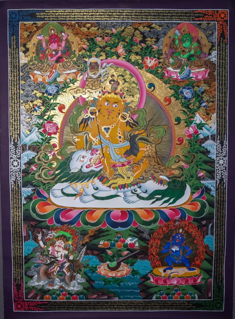 Vaishravana Thangka – 24K Gold Detail – Wealth of Pure Awareness