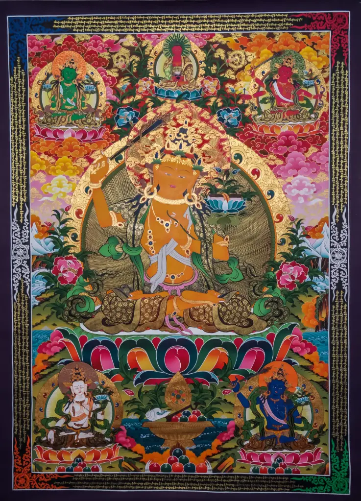 Aparachana Manjushri Thangka – Blue Auspicious Field
