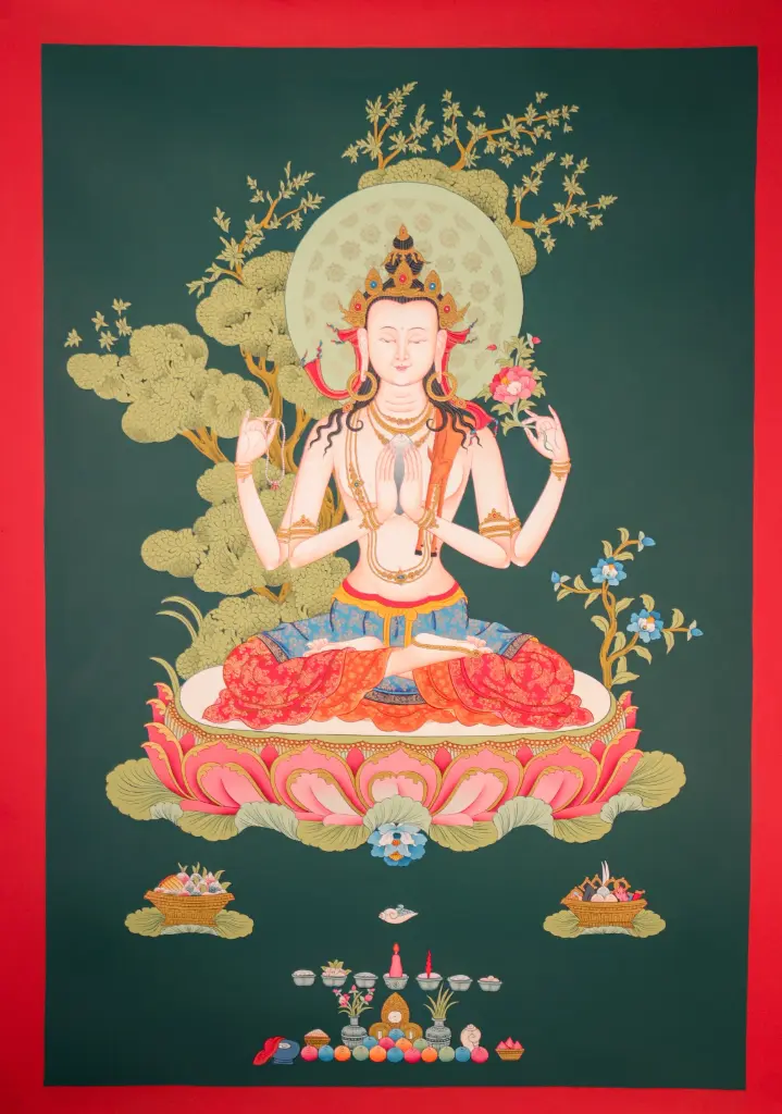 Chenrezig Thangka – Karma Gadri Style – Stillness of Deep Compassion