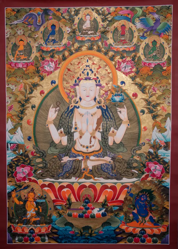 Chenrezig Menri Thangka – Four-Armed Avalokiteshvara