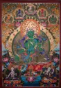 Green Tara Menri Thangka with Five Dhyani Buddha 