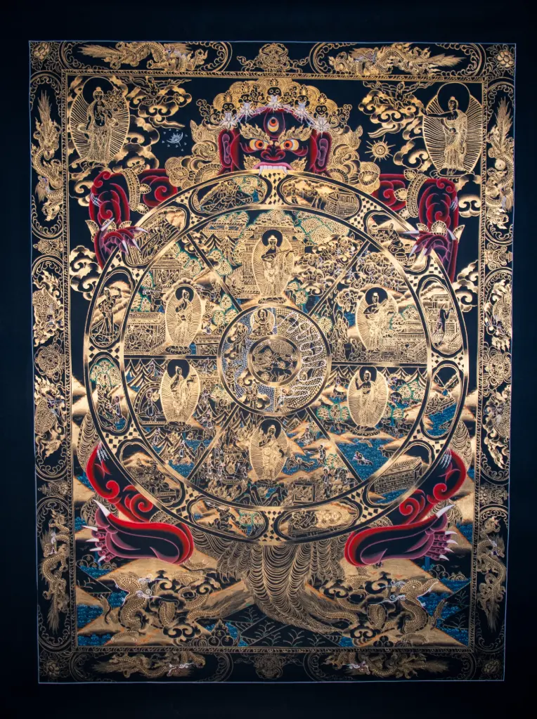 Wheel of Life Thangka – Golden Nagthang – A Sacred Map of Awakening